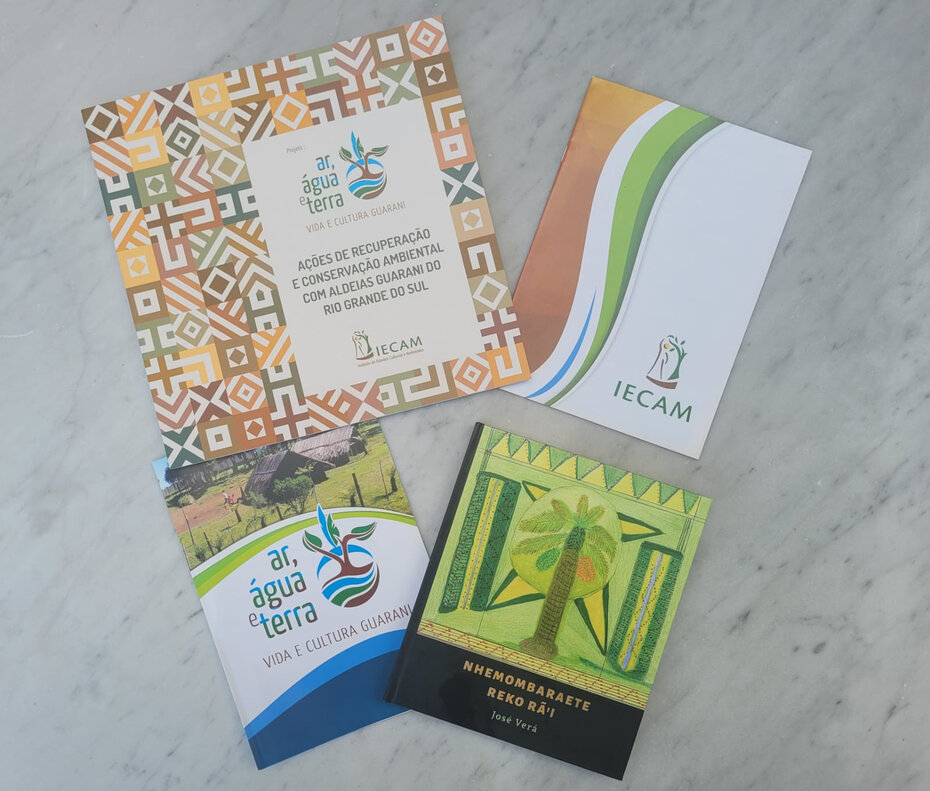 Livro e materiais informativos disponibilizados pelo IECAM na comemoração do Dia dos Povos Indígenas, na Redenção (Foto: Divulgação)